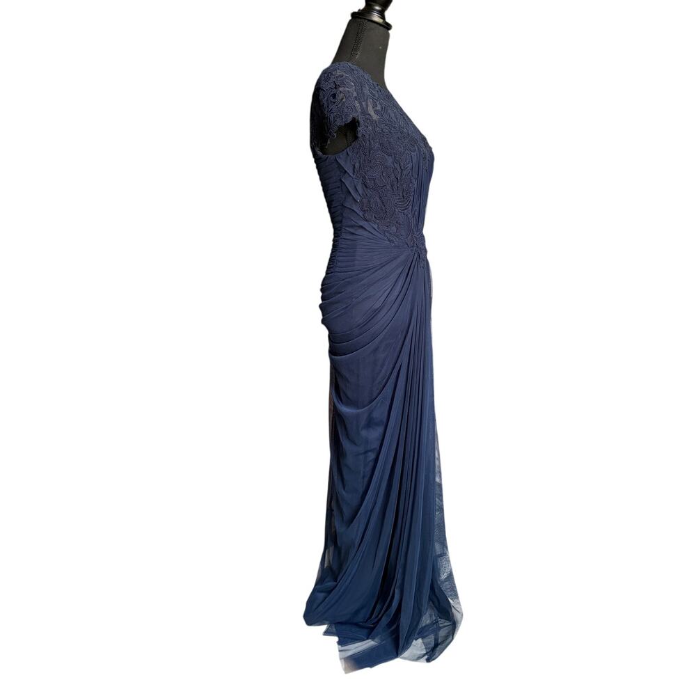 Tadashi Shoji Corded Lace and Draped Tulle Gown (Navy Blue) - Size 6 - Picture 8 of 13